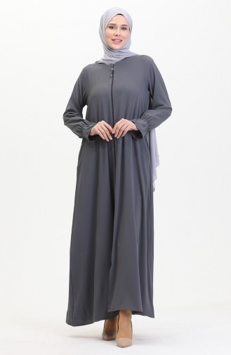 Elastic Sleeve Zippered Abaya 0513-04 Smoke 0513-04