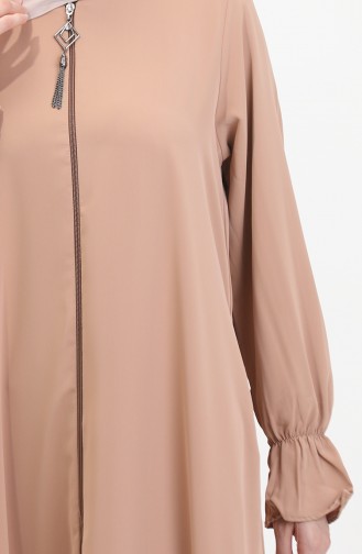 Elasticated Sleeve Zippered Abaya 0513-05 Milk Coffee 0513-05