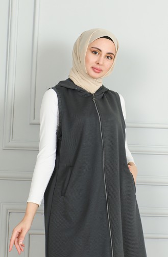 Gilet Matelassé Long A Fermeture 5102-01 Fumé 5102-01