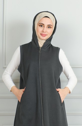 Gilet Matelassé Long A Fermeture 5102-01 Fumé 5102-01