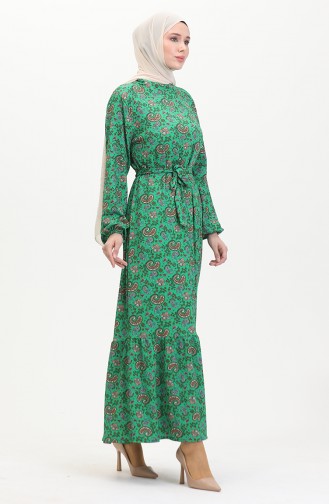 Robe à Motifs Et Ceinture 0511-01 Vert 0511-01