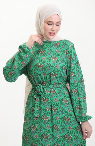 Patterned Belted Dress 0511-01 Green 0511-01