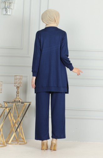 Ensemble Double Pantalon Tunique Détail Franges 20042-01 Bleu Marine 20042-01