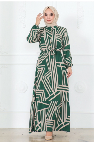 Striped Viscose Dress 7107-01 Emerald Green 7107-01