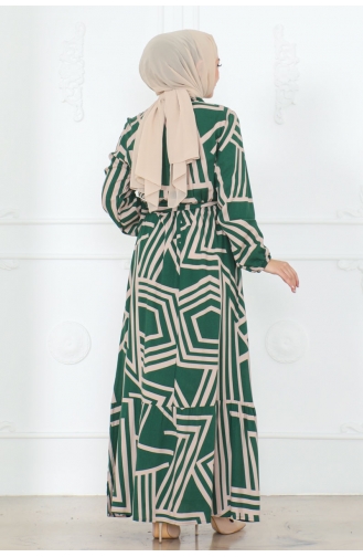 Striped Viscose Dress 7107-01 Emerald Green 7107-01