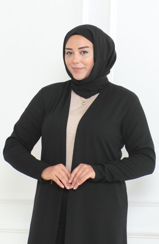 Cardigan Mère Saison Longue Fluide Grande Taille 8740A-01 Noir 8740A-01