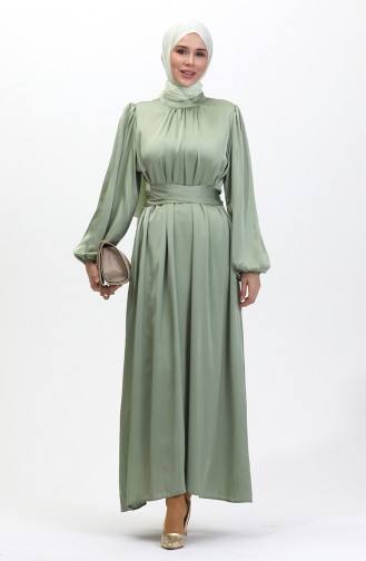 Robe De Soirée Satin Froncee 6372-02 Vert Clair 6372-02