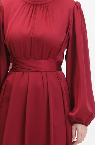 Pleated Satin Evening Dress 6372-04 Claret Red 6372-04