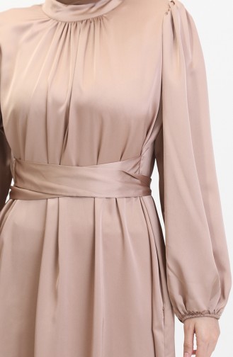 Pleated Satin Evening Dress 6372-09 Milky Coffee 6372-09