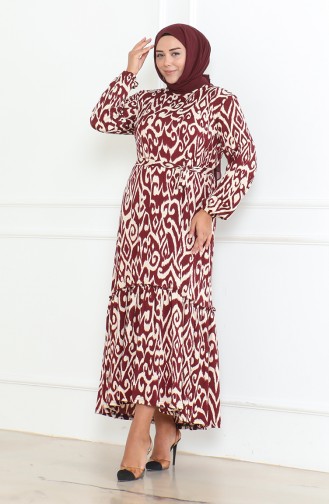 Epic Patterned Crepe Flounce Dress 46-56 Size 4571F-02 Claret Red 4571F-02