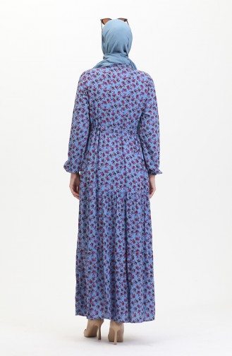 Robe Viscose Froncee Motif Marguerites 0423A-02 Indigo 0423A-02