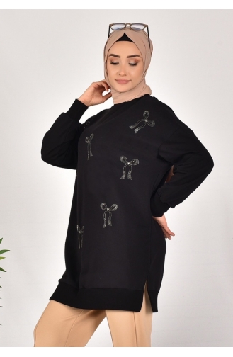 Noktae Sweatshirt Aus Zweifädigem Stoff Mit Stone-Print 10593-01 Schwarz 10593-01