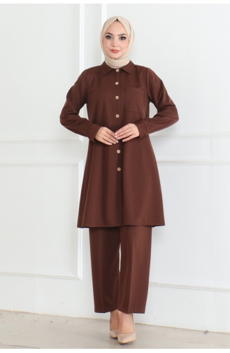 Lues Pocket Detailed Shirt Suit 108-02 Brown 108-02