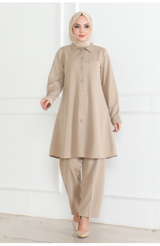 Pocket Detailed Two Piece Suit 1080-02 Beige 1080-02