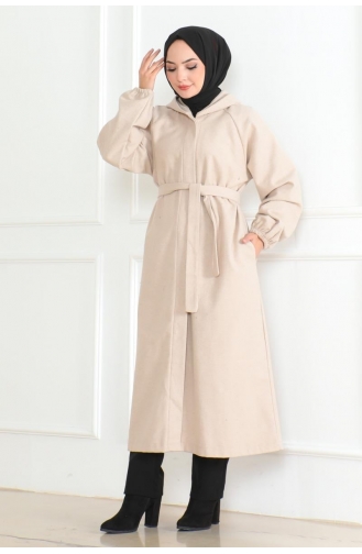 Belted Hijab Coat 0502-11 Beige 0502-11