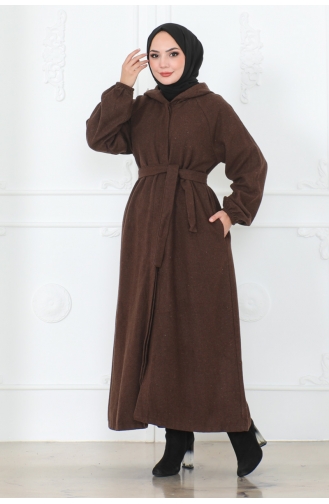 Belted Hijab Coat 0502-05 Brown 0502-05