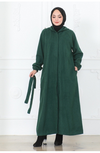 Manteau Hijab Avec Ceinture 0502-06 Vert Emeraude 0502-06