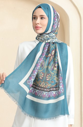 Ethnic Patterned Cotton Shawl 90177-08 Petrol 90177-08