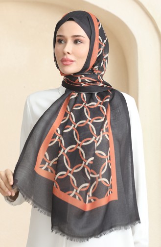 Ring Patterned Cotton Shawl 90178-08 Black Brick 90178-08