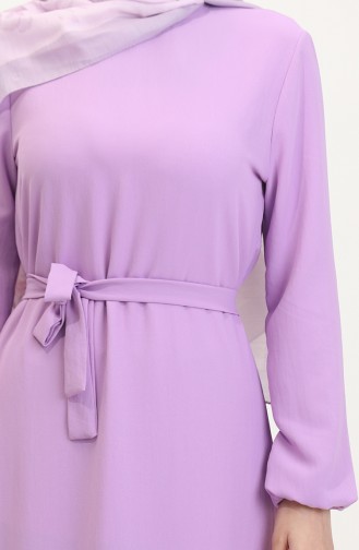 Elasticated Sleeve Belted Dress 1015-07 Lilac 1015-07