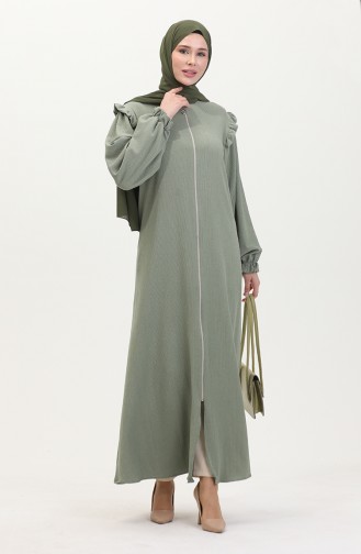 Frilled Abaya 1055-07 Çağla Yeşil 1055-07