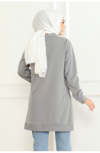 Zippered Tunic With Buckle Detail 602-03 Gray 602-03