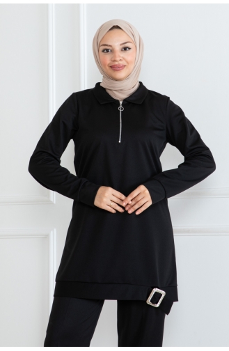 Hijab-pak Met Halve Rits 1099-01 Zwart 1099-01