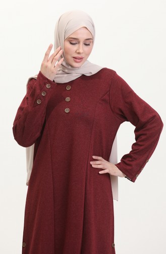 Plus Size Button Detail Dress 0533-07 Claret Red 0533-07