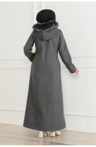 Hooded Fur Cashmere Coat 05061-05 Anthracite 05061-05