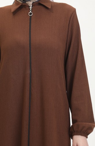 Collared Zippered Abaya 1021-06 Brown 1021-06