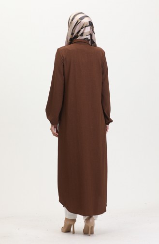 Collared Zippered Abaya 1021-06 Brown 1021-06