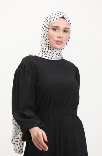 Kleid Mit Gerafften Ärmeln 1053-01 Schwarz 1053-01