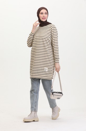 Striped Sweatshirt 0538-01 Beige Black 0538-01