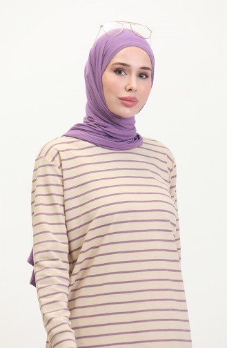 Striped Sweatshirt 0538-02 Beige Lilac 0538-02