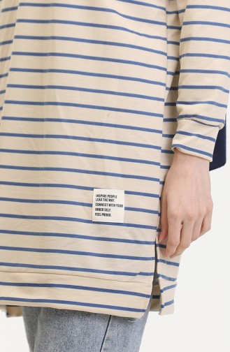 Striped Sweatshirt 0538-03 Beige Indigo 0538-03