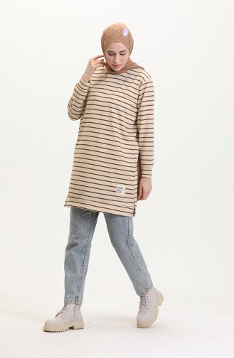 Striped Sweatshirt 0538-04 Beige Brown 0538-04