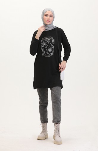 Bedrucktes Sweatshirt 0539-02 Schwarz 0539-02