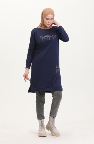 Bedrucktes Sweatshirt 0540-06 Marineblau 0540-06