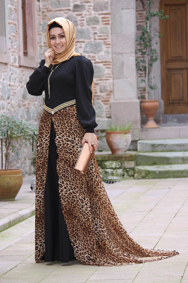Pınar Şems Abiye Elbise 3004-01 Leopar | Sefamerve