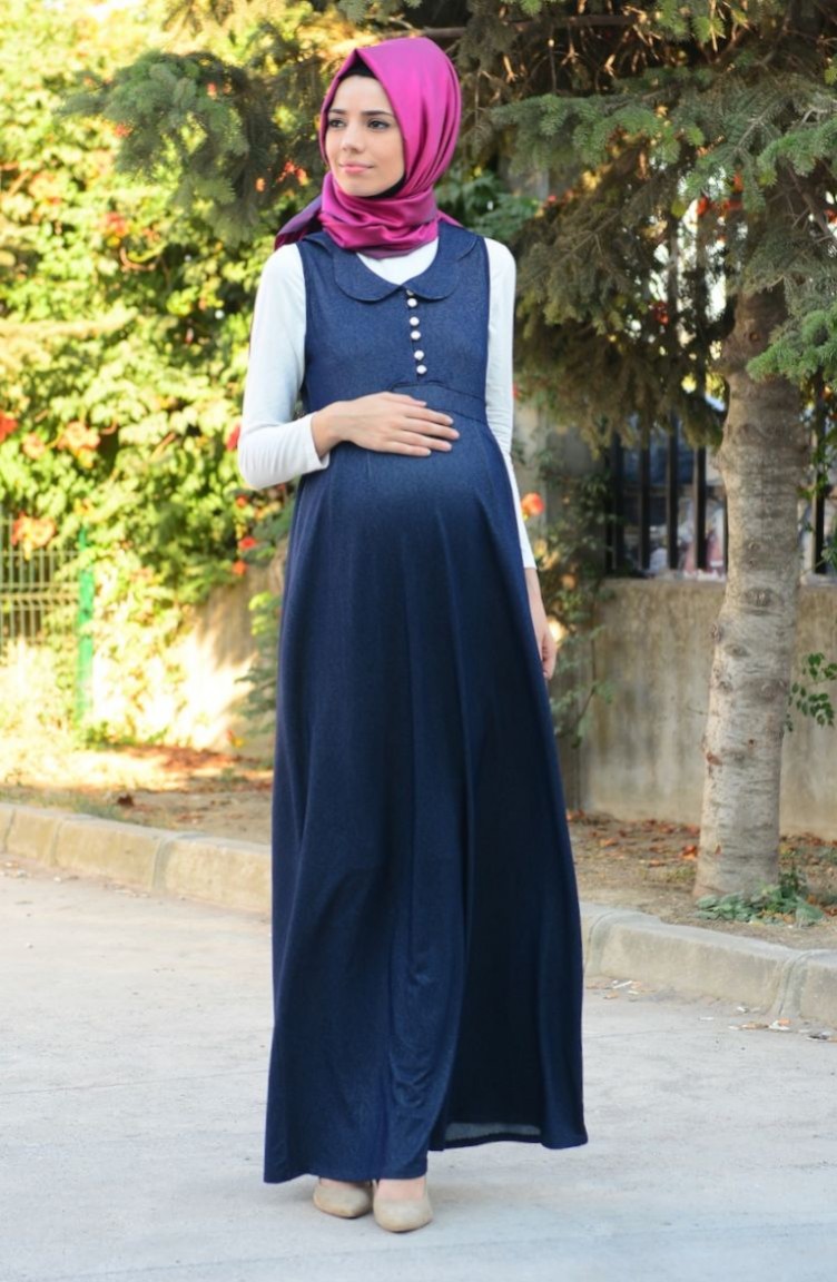 Navy Blue Hijab Dress 4051-03 | Sefamerve