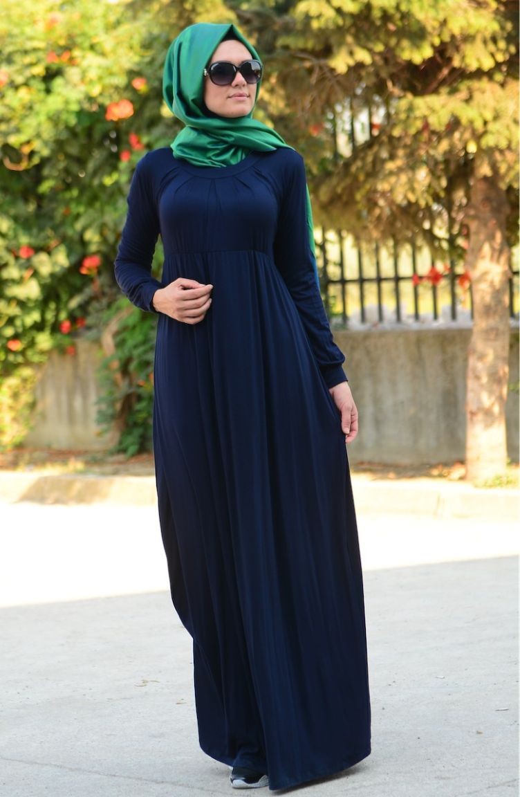 Navy Blue Hijab Dress 405-02 | Sefamerve