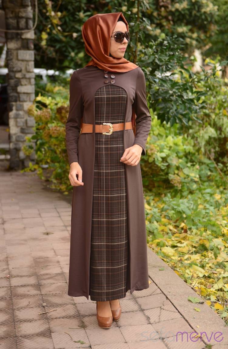 Brown Hijab Dress 7004-04 | Sefamerve