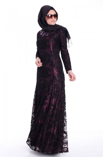 Black Hijab Evening Dress 1077-02