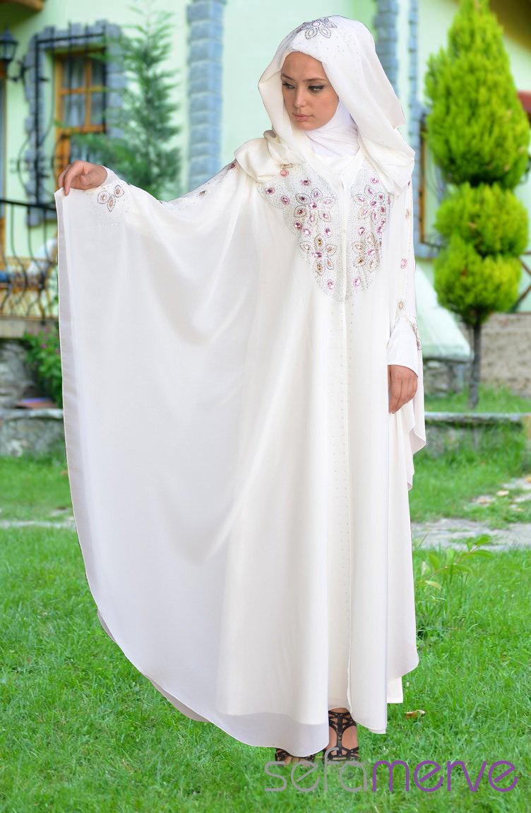 Dilber Yarasakol Ferace Elbise 4466-04 Beyaz | Sefamerve