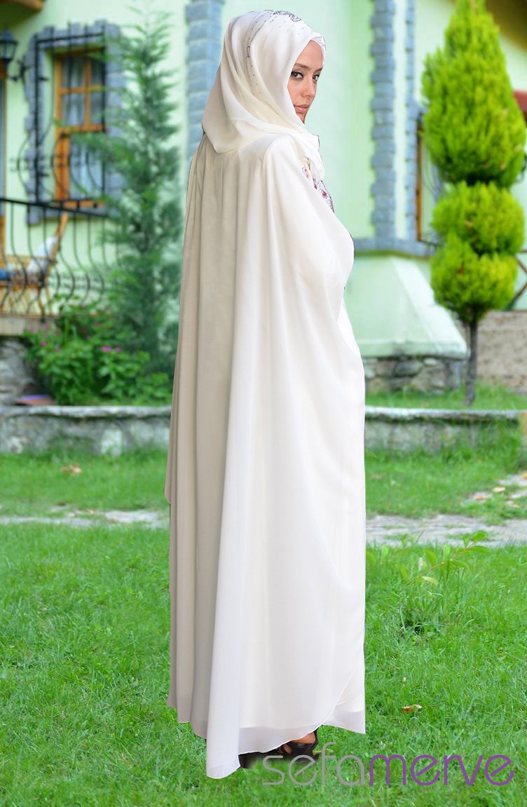 Dilber Yarasakol Ferace Elbise 4466-04 Beyaz | Sefamerve