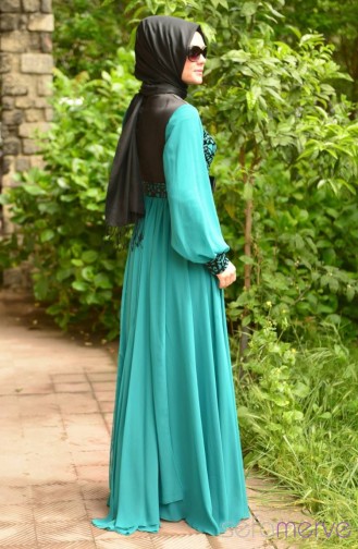 فستان شيفون سهرة مُزين بفيونكا 4722-02 لون أزرق بترولي 4201-02