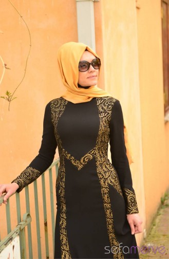 Schwarz Hijab-Abendkleider 1119-04