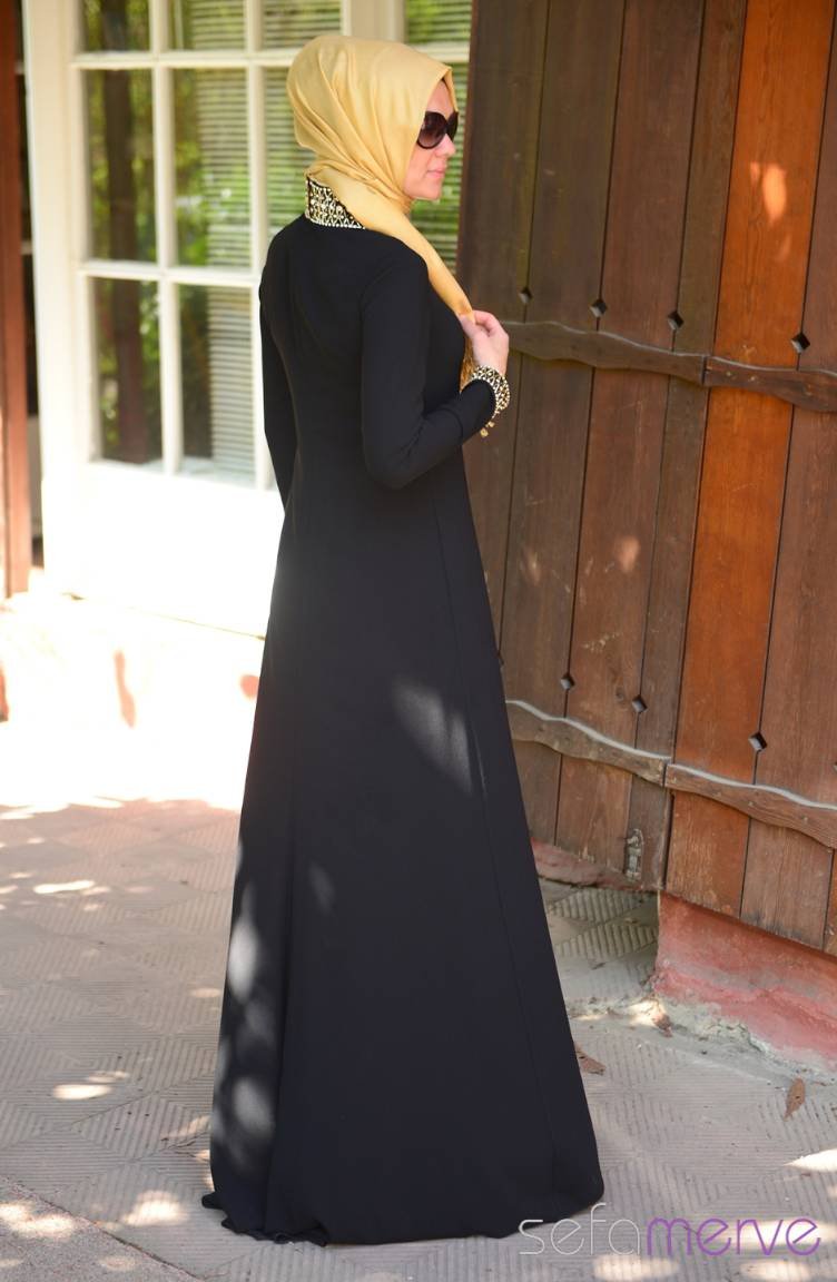 Famelin Tesettür Abiye Elbise 6050-01 Siyah | Sefamerve