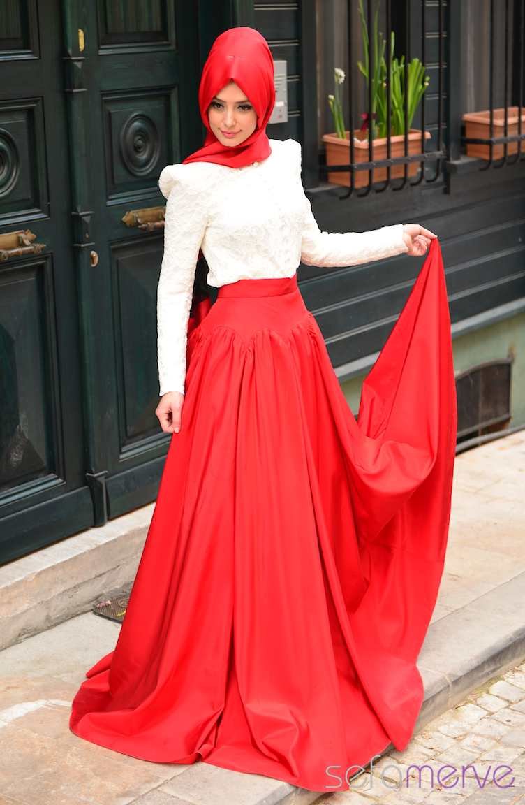 Sefamerve Tesettür Elbise Takım 4001 01 Kırmızı | Sefamerve