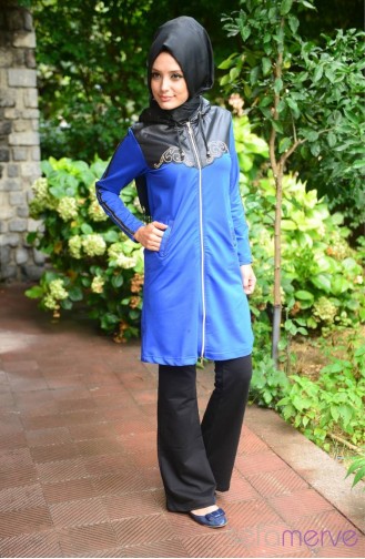 Minahill Hijab Sweat Suit 1402-05 Black Saxon Blue 1402-05